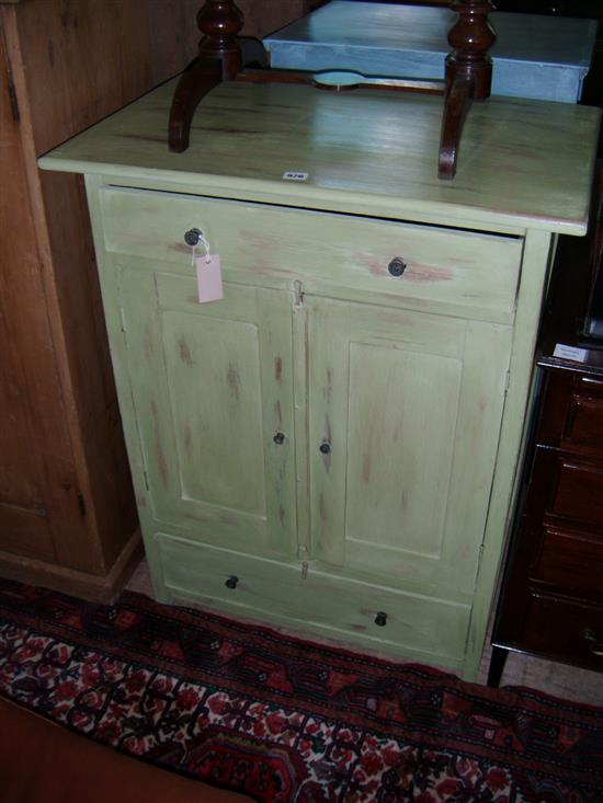 Green painted dwarf pine cupboard(-)